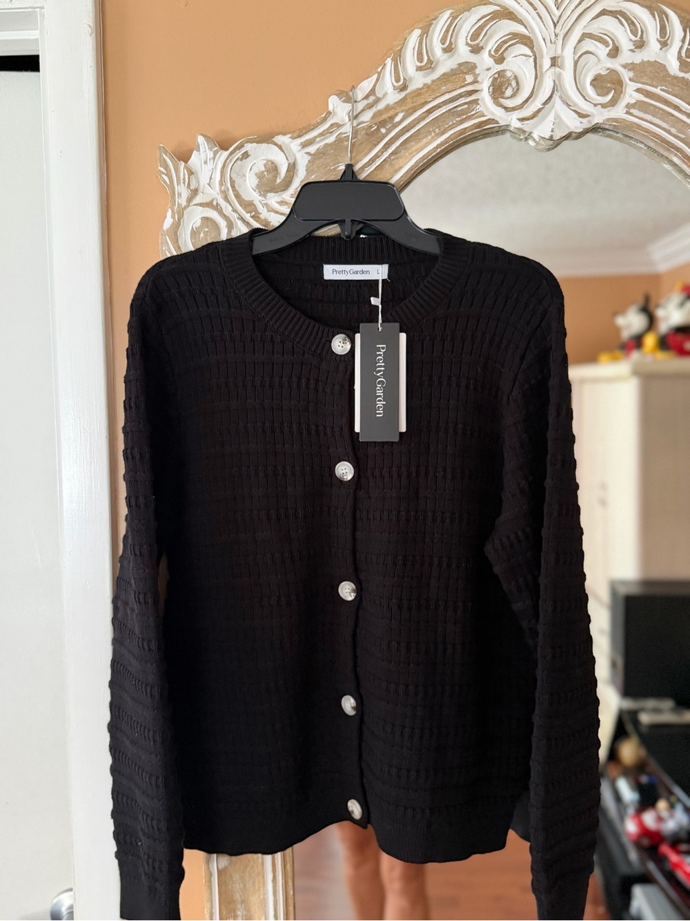 NWT Pretty Garden Black Cotton Button-Up Cardigan